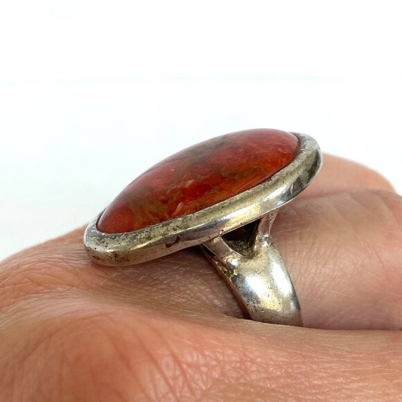 BARSE Sterling Silver 925 Thai Large 1.22" Oval Red Sponge Coral Ring Sz 6.75 - Picture 2 of 16